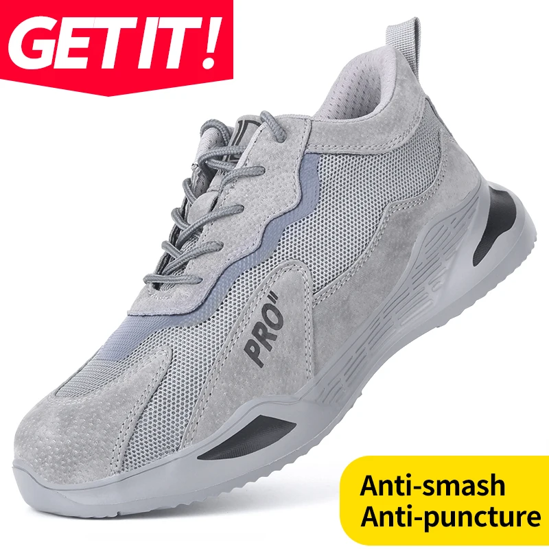 

New Men Work Safety Shoes Steel Toe Head Anti-puncture Anti-Stabbing Wearable Breathable Light Soft Sneakers Boots Construction