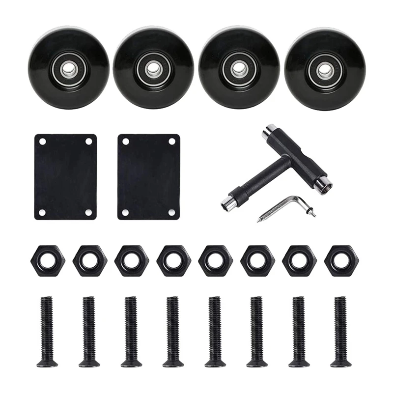 

Top!-Skateboard Wheels and Bearings 52mm, Spacers, All-In-1 Tool, Skateboard Riser Pads and Hardware Set
