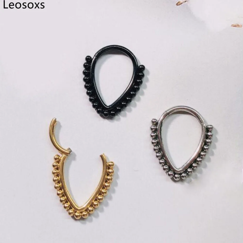 

Leosoxs 1pc 316L Stainless Steel Water Drop Heart Shaped Nose Ring Earrings Open Ring Closed Ring Piercing 16G