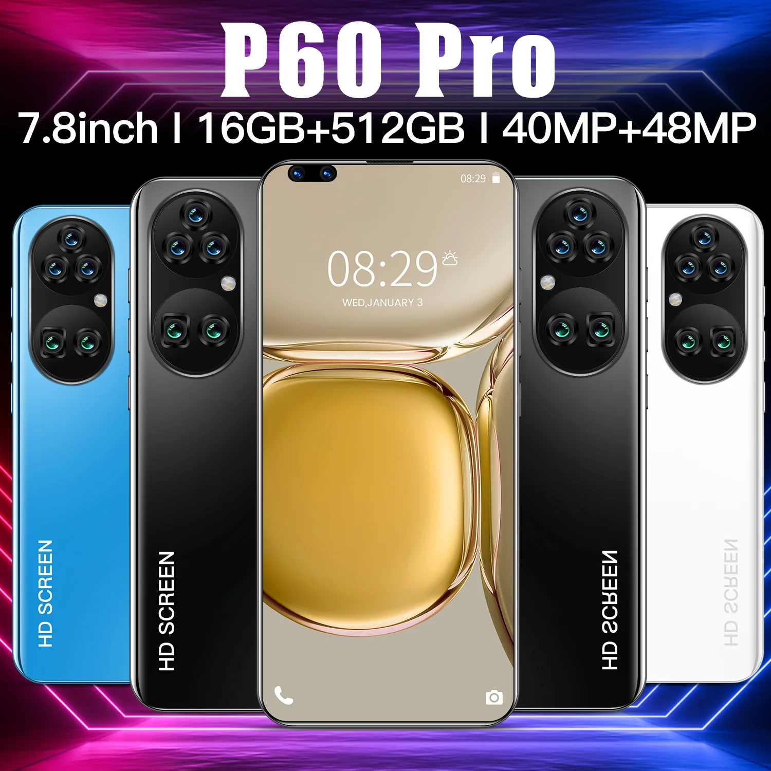 

P60 Pro SmartPhone 7.8inch 16GB+512GB 5600mAh 40MP+48MP 4G/5G Network Android10.0 GPS Unlock Global Version Celulares Cellphone