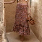 Женская пляжная юбка-трапеция Happie Queen, однобортная юбка с цветочным принтом в стиле хиппи, макси-юбка с высокой талией в стиле бохо