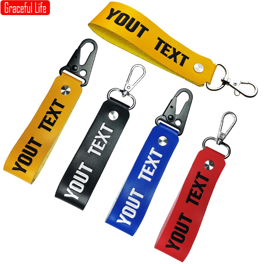 

Custom Leather Keychain Business Gift Personalized Leather Embroidery Key Chain Men Women Car Strap Waist KeyChains Keyrings