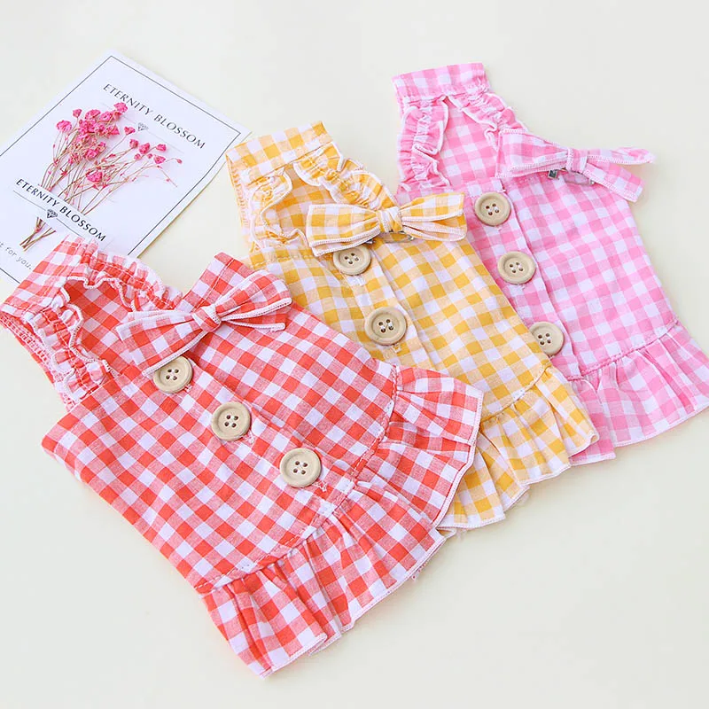 Клетчатое платье для собак Одежда щенков маленьких средних чихуахуа костюм Shih Tzu