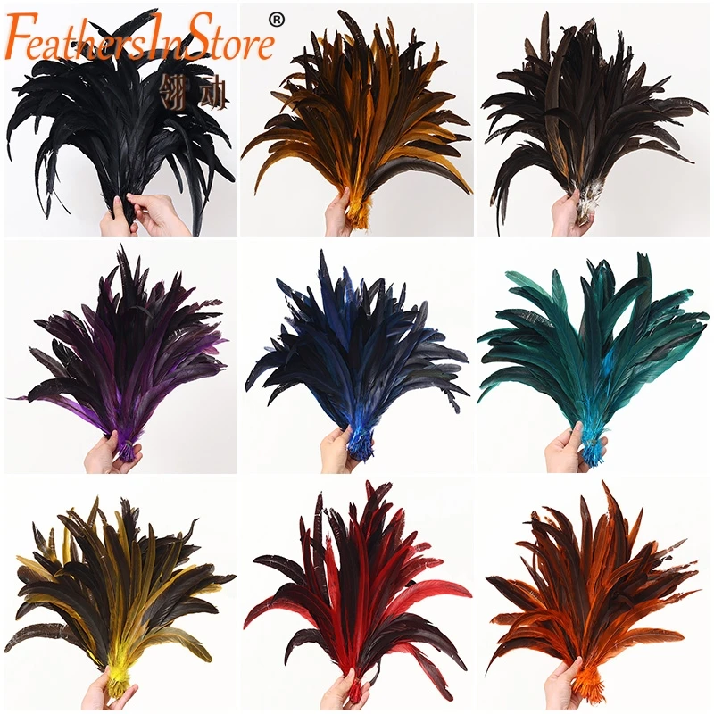 

100pcs 12-14inch dyed rooster feather tails 30-35cm coque tail feathers for carnival art accessories
