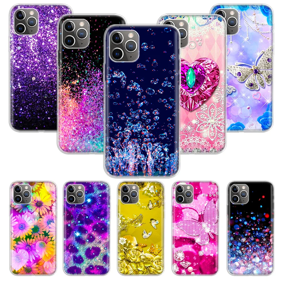 Блестящий блестящий чехол для телефона с принтом Apple iPhone 7 8 Plus 11 12 Mini Pro 10 X XS XR 6 6S 5 5S