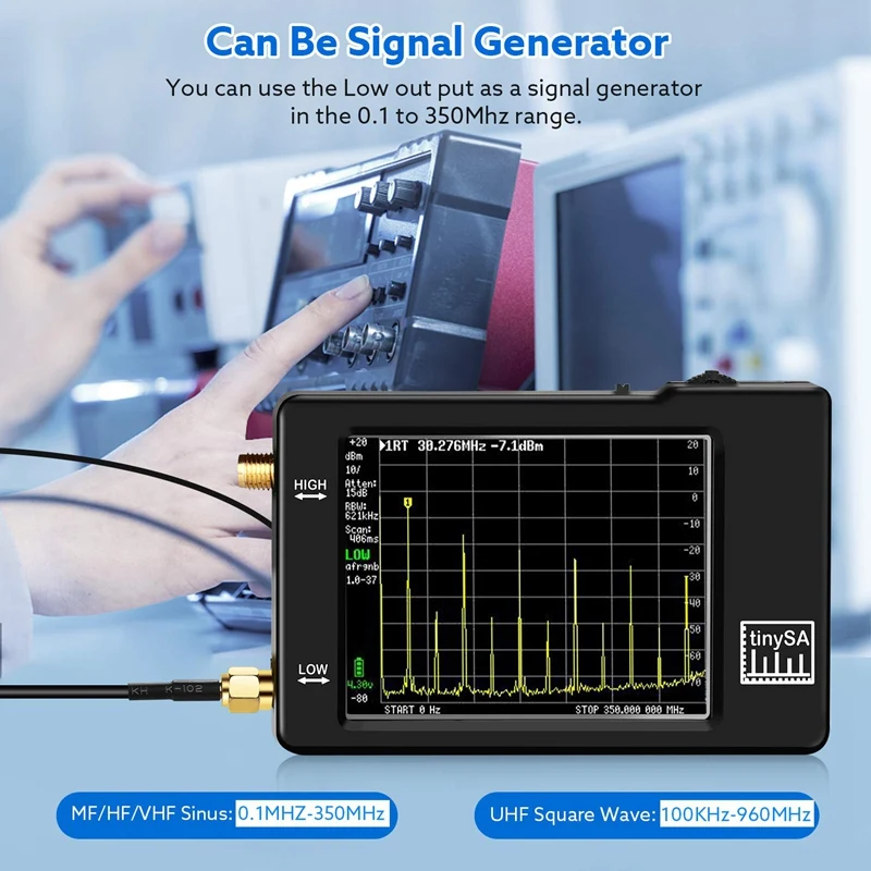 

TinySA Spectrum Analyzer,100KHz To960MHz MF/HF/VHF UHF Input,Signal Generator with 2.8Inch Contact Screen Battery