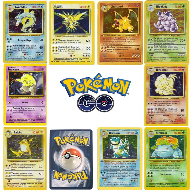 

DIY Pokmon 12 10+1pcs year 1996 Pikachu Charizard Mewtwo Venusaur Blastoise First generation collect Flash card Toy gift
