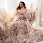 Соблазнительное платье с пышными оборками, Тюлевое длинное платье для беременных, платье с пышными рукавами для выпускного вечера, фатиновое платье для беременных