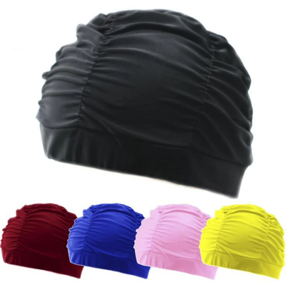 

Adults Swimming Caps Men Women Long Hair Waterproof Pool Bathing Hats Ear Protect Elastic Nylon Turban Diving Hat