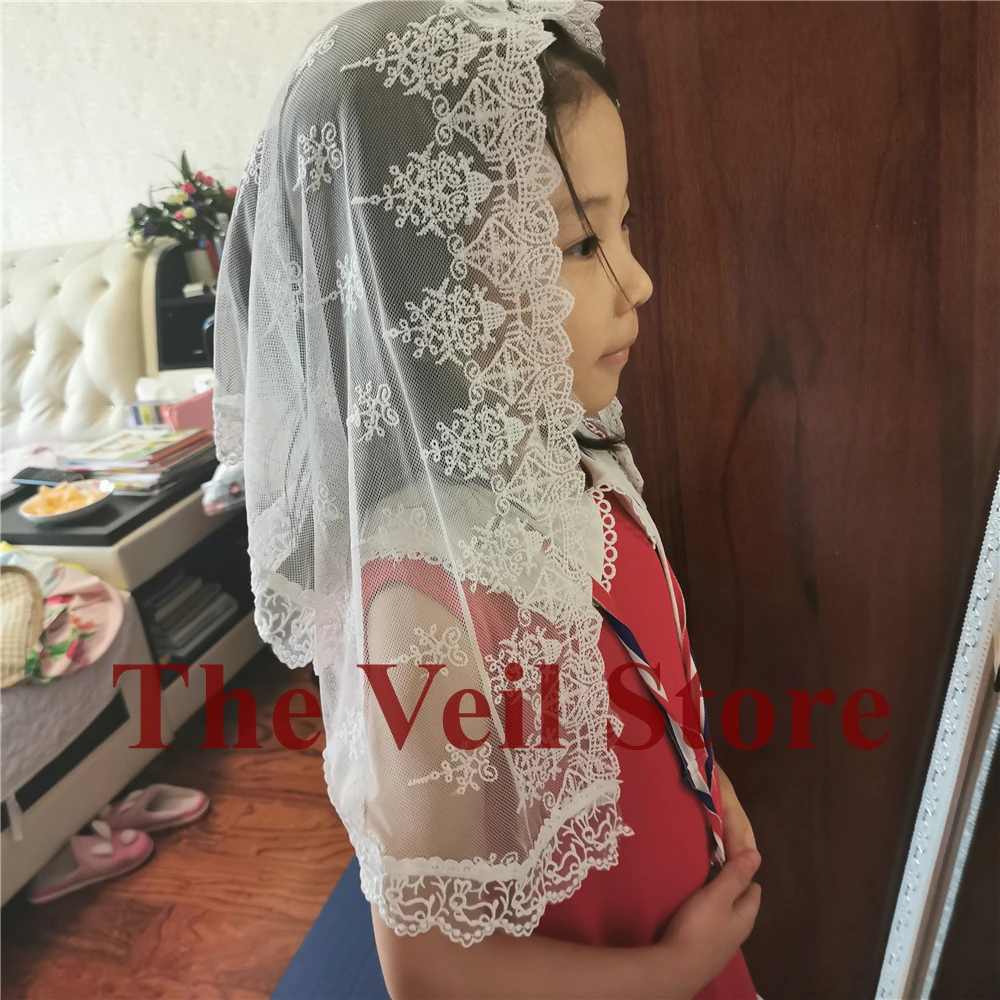 Фото Черно-белая кружевная вуаль-мантилья для церковных девочек, католические головные платки, латинская месса, мантилья Velo de Novia Negra, вуаль-мантилья №4