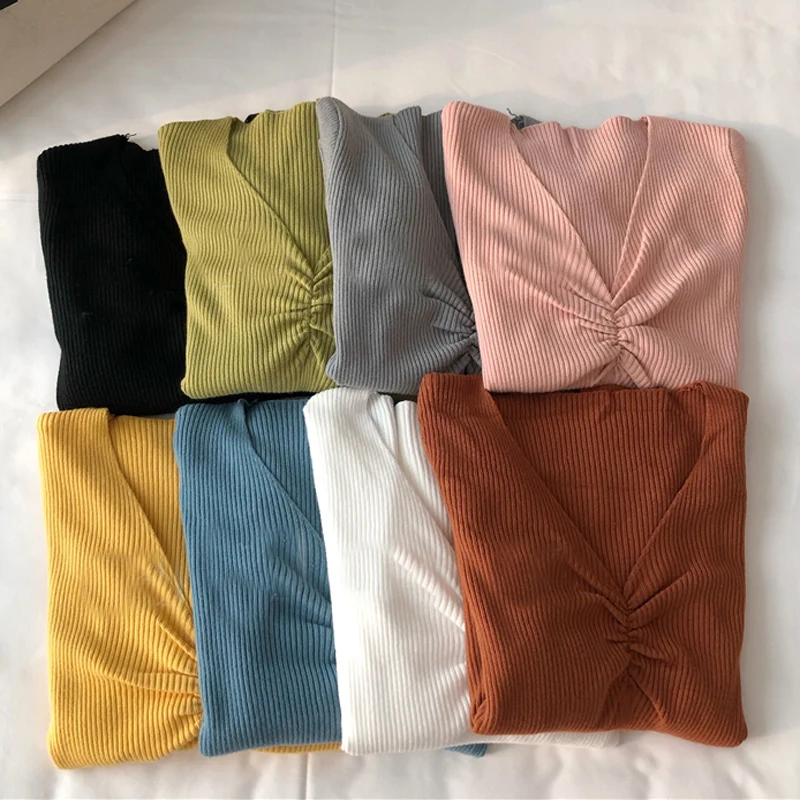 Женский трикотажный свитер с V-образным вырезом и длинным рукавом | Женская