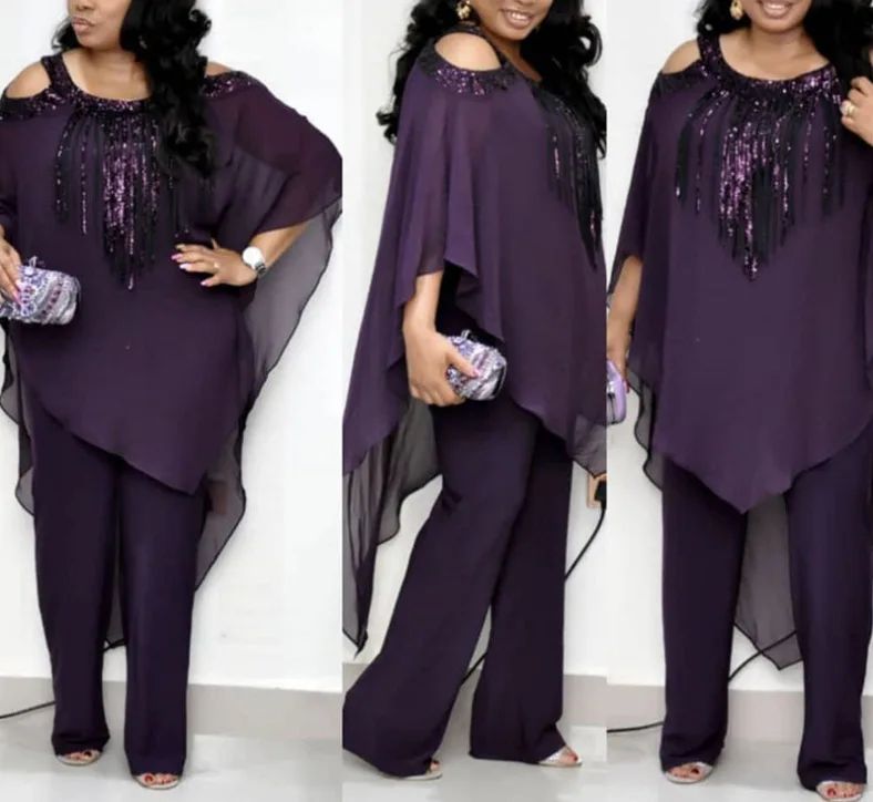 

Elegant Work Wear African Clothing For Women 2 Piece Set Long Sleeve Maxi Top Tunic High Waist Straight Leg Pants Wholesale