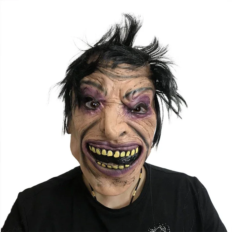 

10pcs Horror Scary Black Hair Yellow Teeth Man Role Playing Cosplay Halloween Dance Party Performance Show Props Mask Kids Adult