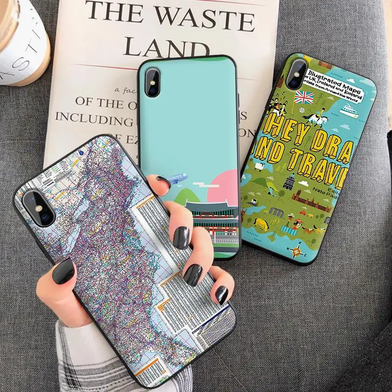 Мягкий ТПУ чехол карта мира для Apple IPhone X XR XS MAX 5 5S 5C SE 6 S 7 8 Plus ipod touch силиконовый |