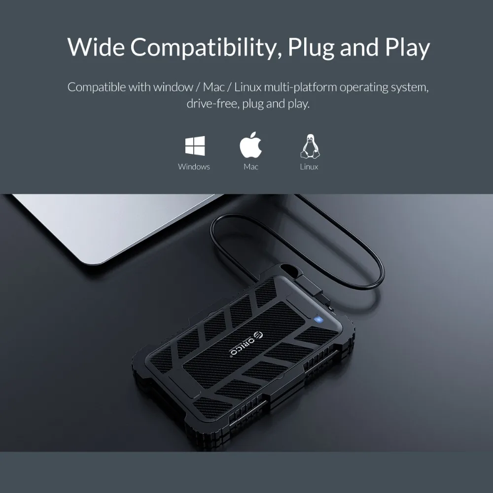 ORICO 2,5 дюймов USB3.0 HDD чехол с крюком для наружного водонепроницаемого ударопрочного пылезащитного жесткого диска коробка для жесткий диск, SSD, корпус