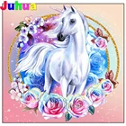 Алмазная 5D картина с белым единорогом, полноразмернаякруглая Вышивка крестом с изображением животных, лошадей, мозаика, для творчества