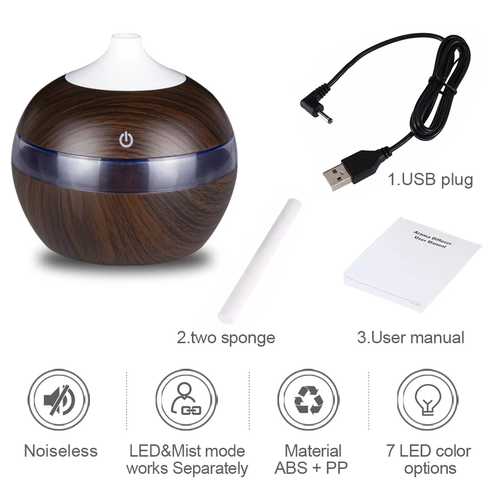 

KBAYBO USB 130ml Mini Oil Diffuser Air Purifier wood Ultrasonic Cool Mist fogger Humidifier LED light for Office Home car