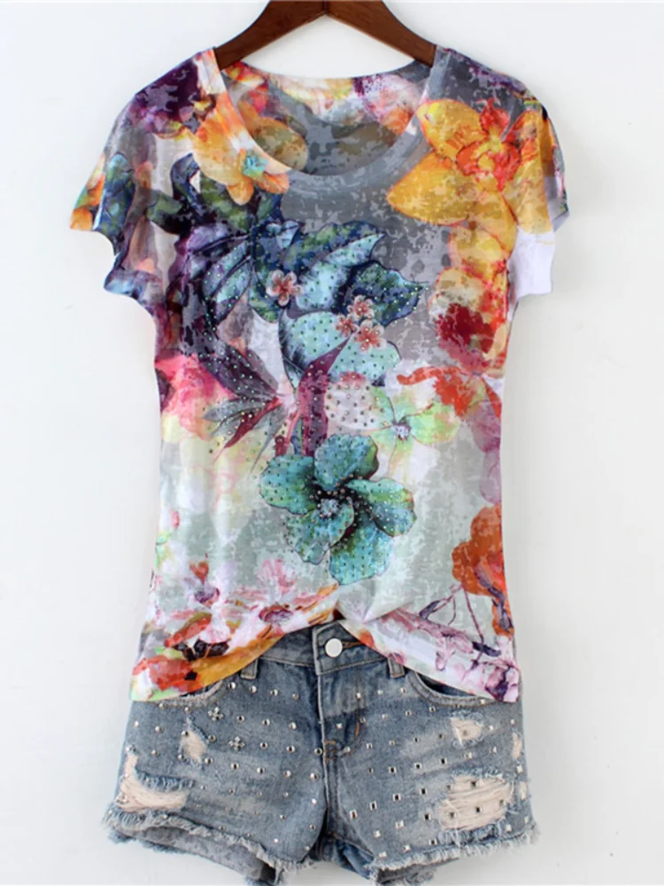 Шелковые женские футболки Новинка лета 2021 привлекательные облегающие с бисером