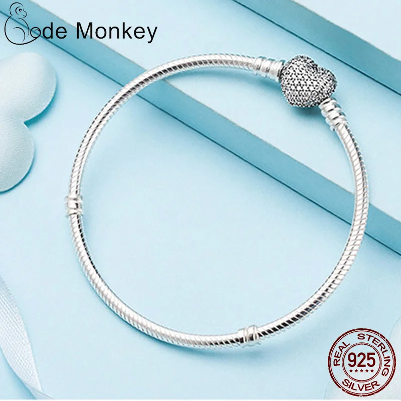 CodeMonkey Лидер продаж 925 пробы серебряный браслет в форме сердца подходит для оригинальных бусин Подвески DIY ювелирные изделия подарок для женщин CMC906