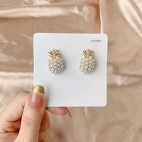 women retro jewelry weet pineapple pearl studs earrings gift