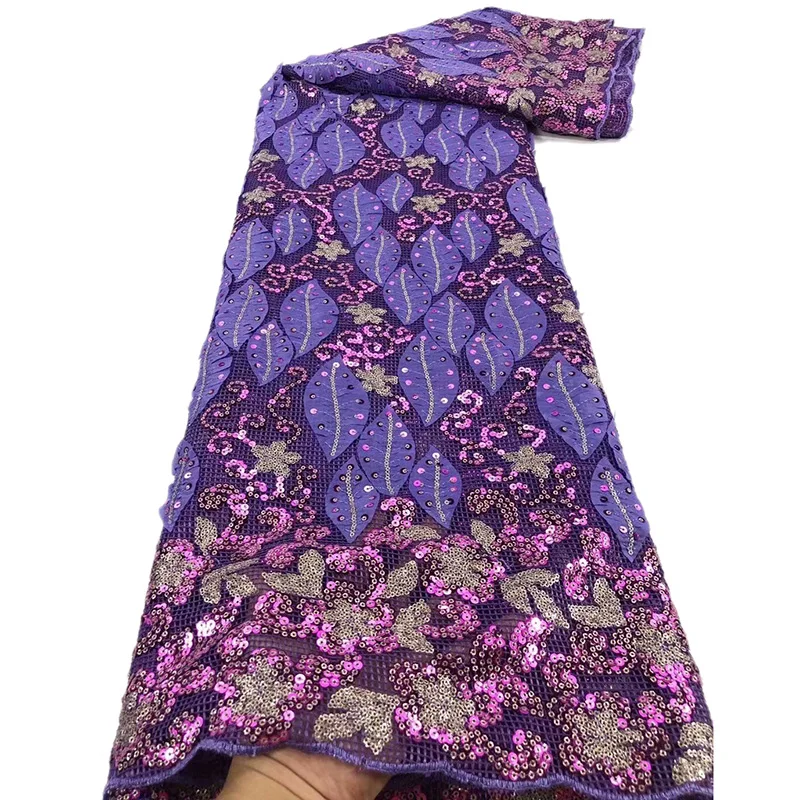 

Hot sale Net Lace Fabric ADP40 embroidered wonderful leaves and flowers with noble sequins Most popular French Tulle Lace Fabric