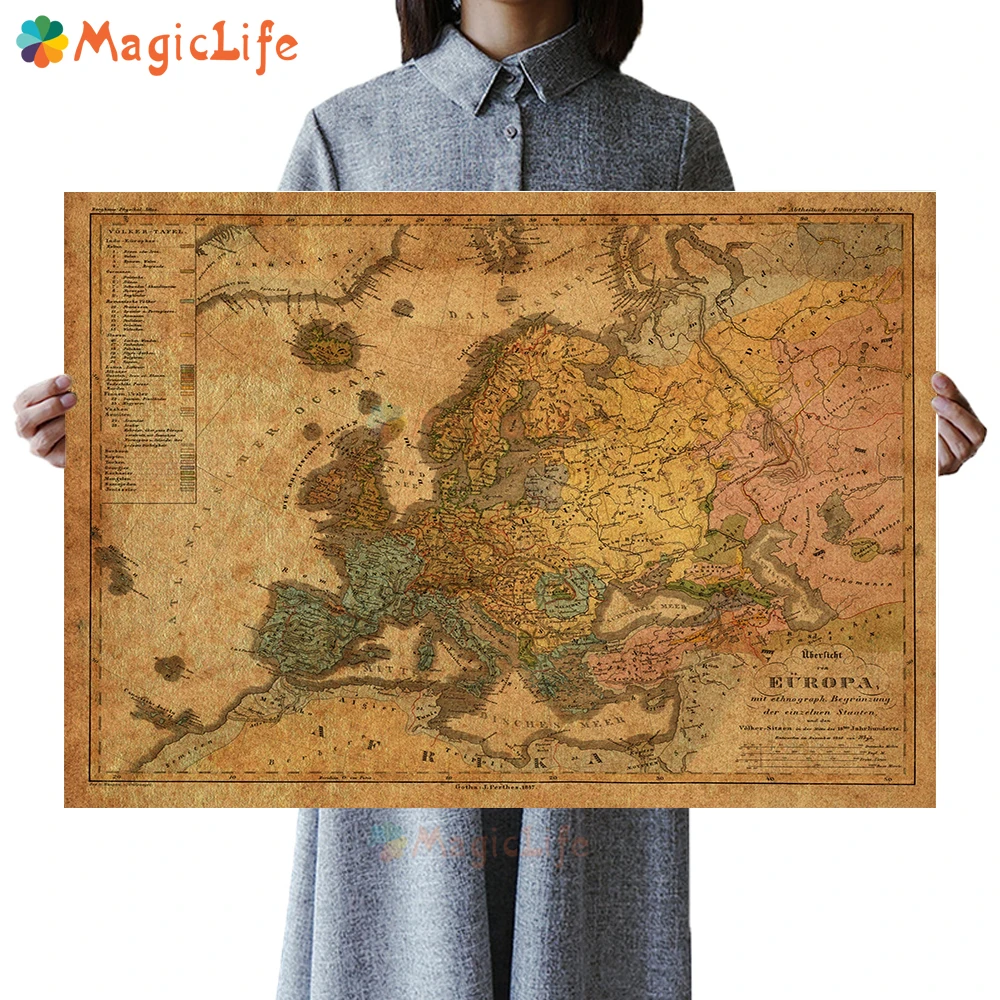 

Vintage European Race Map Germany Map Wall Art Canvas Painting Nordic Poster Wall Pictures For Living Room Home Decor Unframed