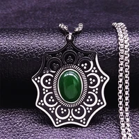 stainless steel aventurine stone necklaces silver color bohemian flower chain necklaces jewelry cadena acero inoxidable n3716s04