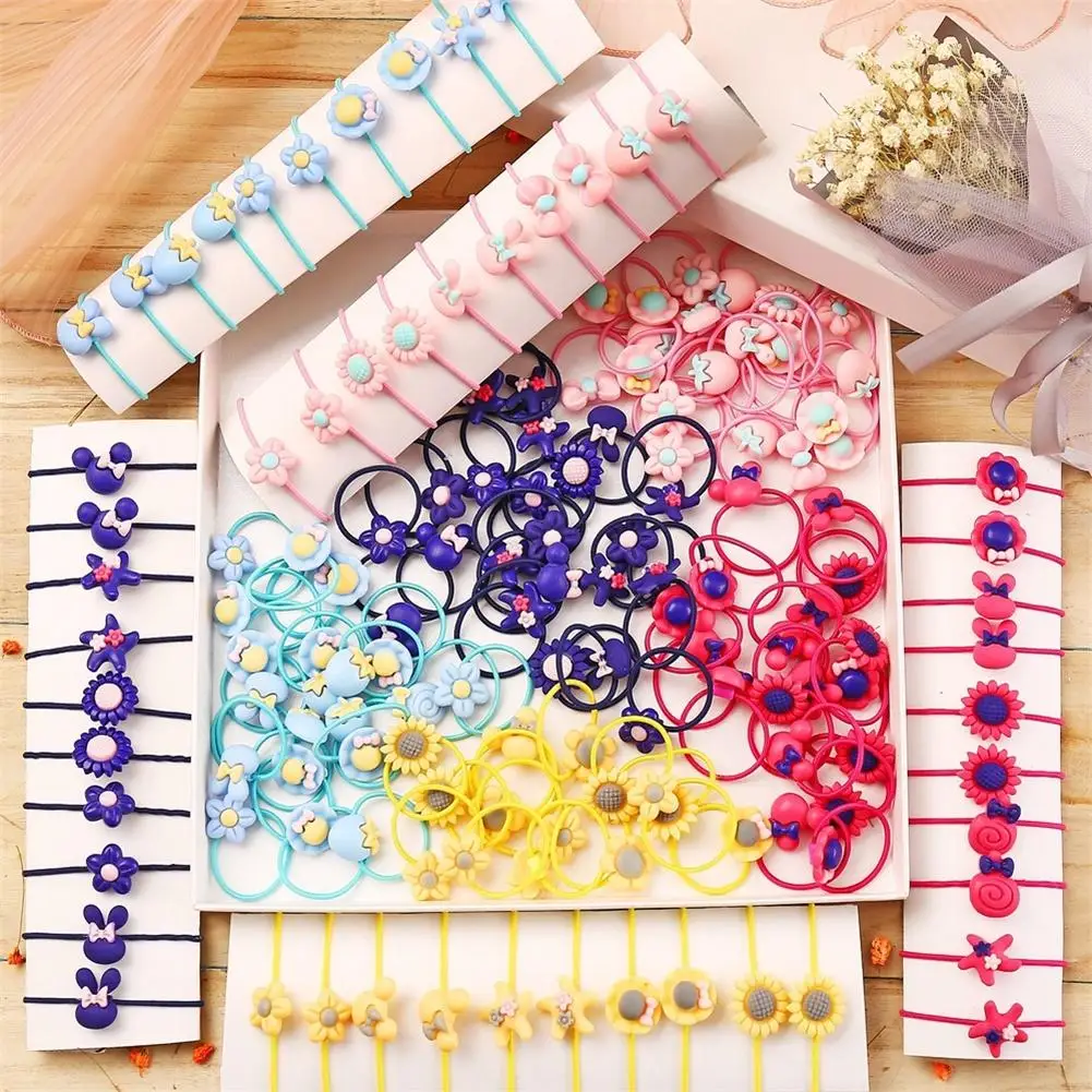 

10/20/30/40 Pcs/set Girls Hair Rope Colorful Daisy High Elasticity Rubber Band Hair Accessories Set