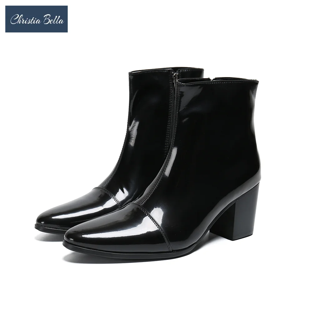 Итальянские мужские ботинки на высоком каблуке стильные вечерние с острым