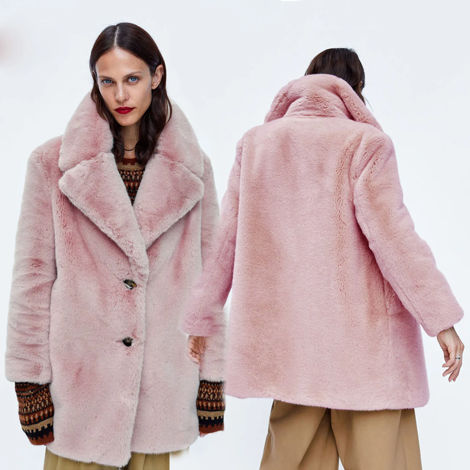 

Women Faux Fur Coat Winter Mid-length New Korean Loose Solid Color All-match Plush Coat Women Fashion Fur Coat