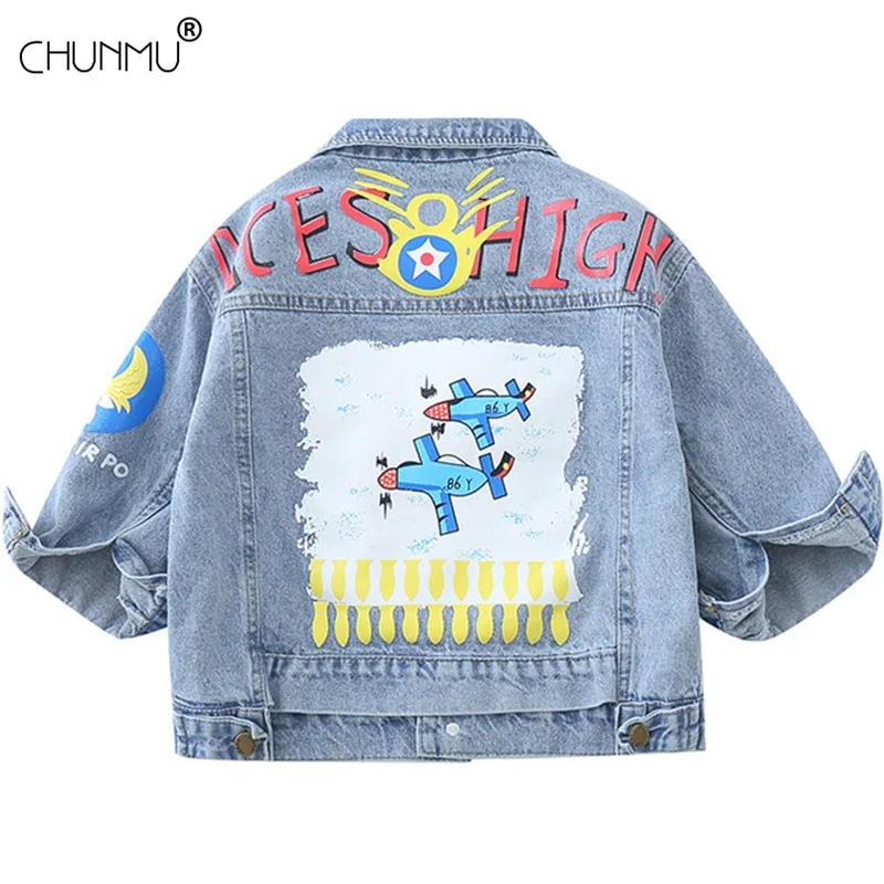 

Kids Baby Boys Coat 2022 Autumn Spring Children Long Sleeve Denim Jacket For Boys Fashion Graffiti Coat For Boy 1-8 Years