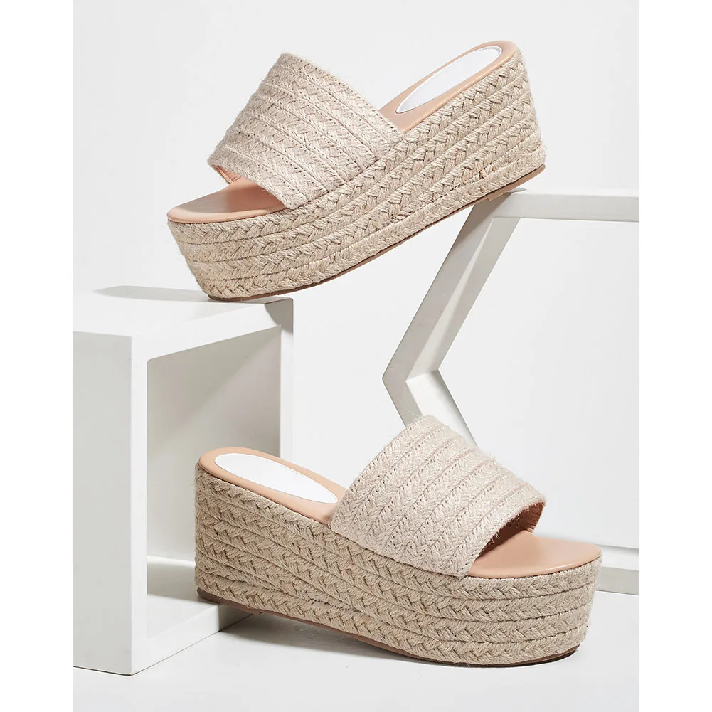 

GIGIFOX 2021 For Dropship Sandal Straw Slides Bohemia Style Vacation Platform Leisure Outdoor women's Shoes Slippers