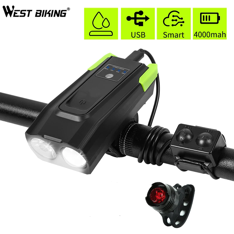 

Интеллектуальный индукционный велосипедный передний фонарь, 4000 мАч, зарядка через USB, 800 люмен, светодиодный велосипедный фонарь с клаксоно...