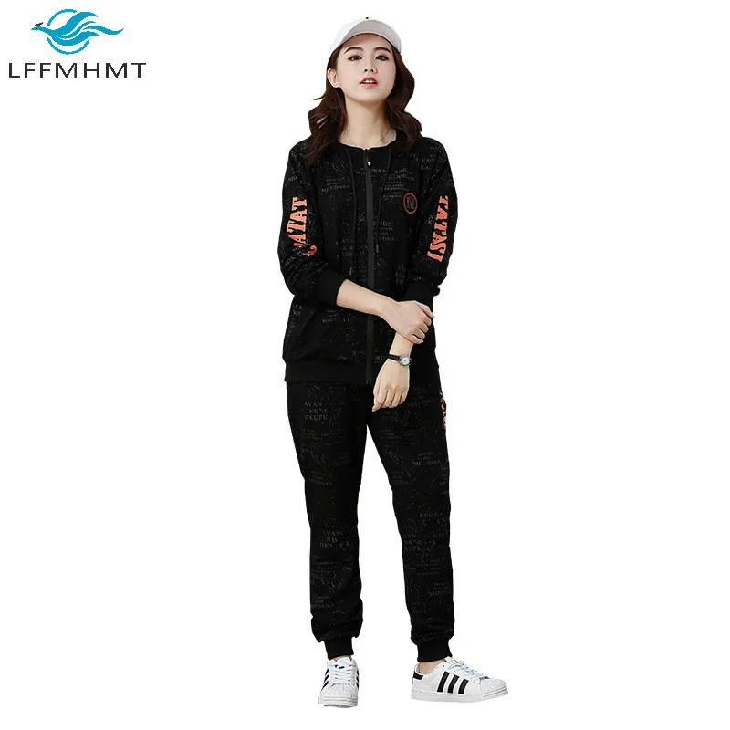 

Spring Autumn Fashion Vintage Print Long Sleeve Sweatshirts Pant Casual Sets Office Lady Korean Style 100kg Large Size Loose Set