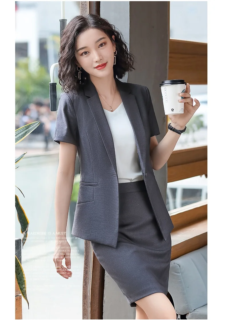 Женский элегантный формальный офисный костюм летний черный блейзер женские