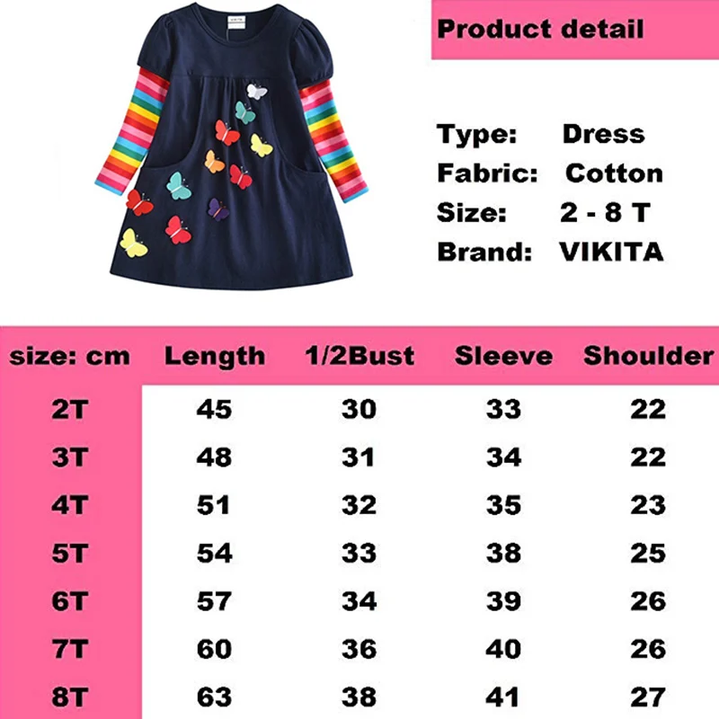 VIKITA Kids Girls Dress Baby Children Toddler Princess Dress Vestidos Children's Clothing Girls Autumn Winter Dresses 3-8 Years