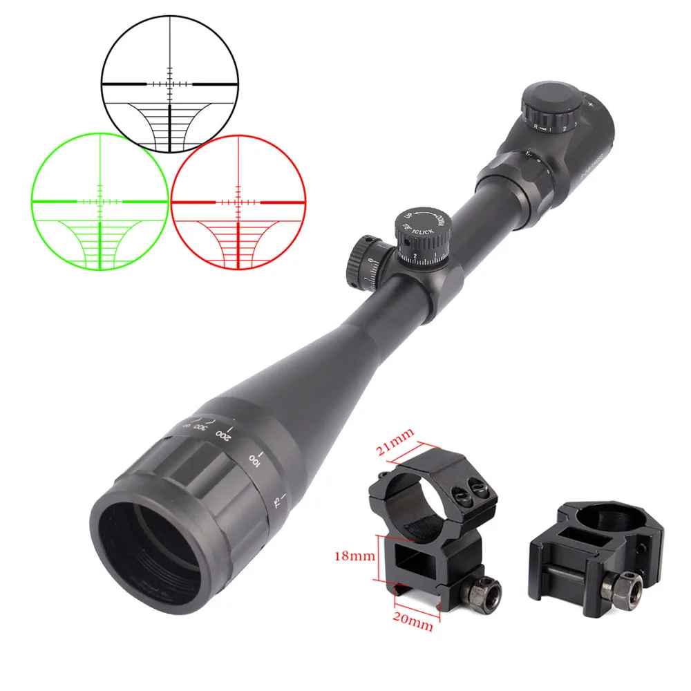 Оптика SPINA 6-24X50 AOE Riflescope Регулируемый зеленый красный точечный охотничий светильник тактический прицел оптический прицел - Цвет: with 20mm mounts