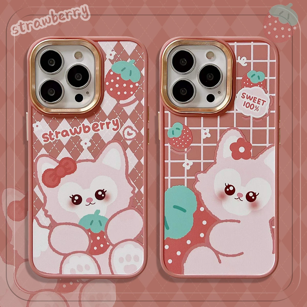 

Cute Cartoon Lens Painted Electroplating Skin Sensation Strawberry LinaBell Phone Case For iPhone11 12 13 ProMax XR Xsmax Cover