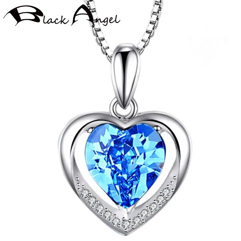 

Sapphire Silver Eternal Heart Necklace Pendants For Women S925 Blue CZ Pendant DIY Jewelry Without Chain Girlfriend Gift