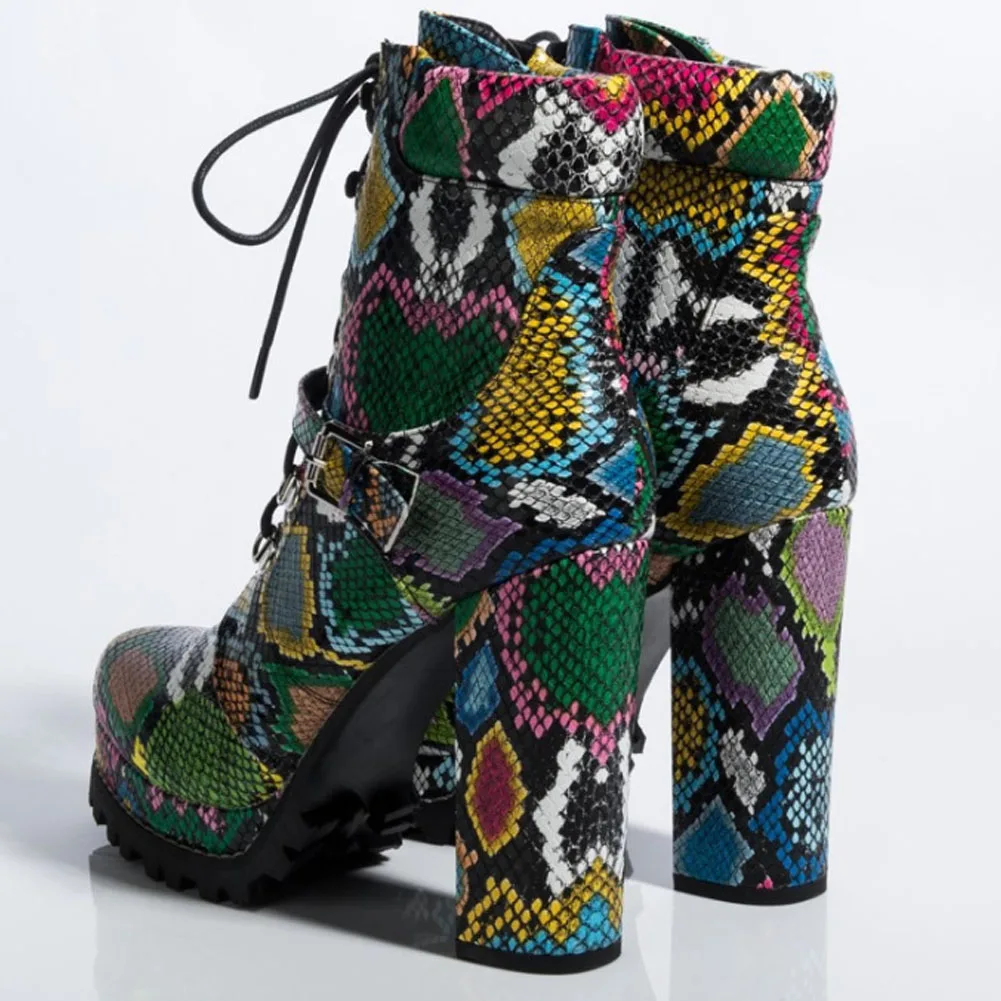 

DORATASIA 2020 Ins Hot Colorful Print Motorcycle Boots High Heels Platform Boots Women Cool Street Colorful Ankle Shoes Woman