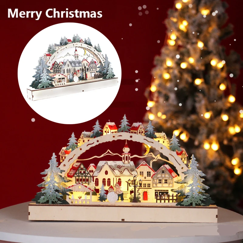 

Festoon LED Christmas Village Craft Table Decor Artificial Wooden Craft for Home Shopping Mall Home Office Window Decoration