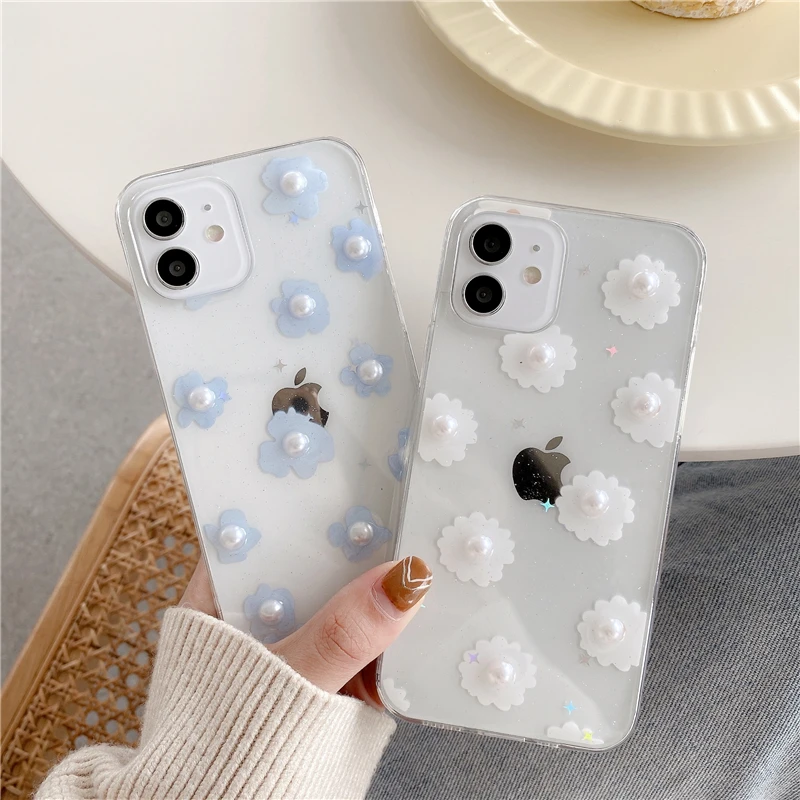 

Qianliyao Pearl Flower Phone Cases For iPhone 12 11 Pro Max XS Max XR X 7 8 Plus SE 2020 12mini Soft Silicone Soft Back Cover