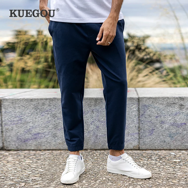 

KUEGOU 2022 Spring Cotton Black Harem Pants Men Casual Streetwear Sweatpants Joggers For Male Hip Hop Baggy Track Trousers 3087