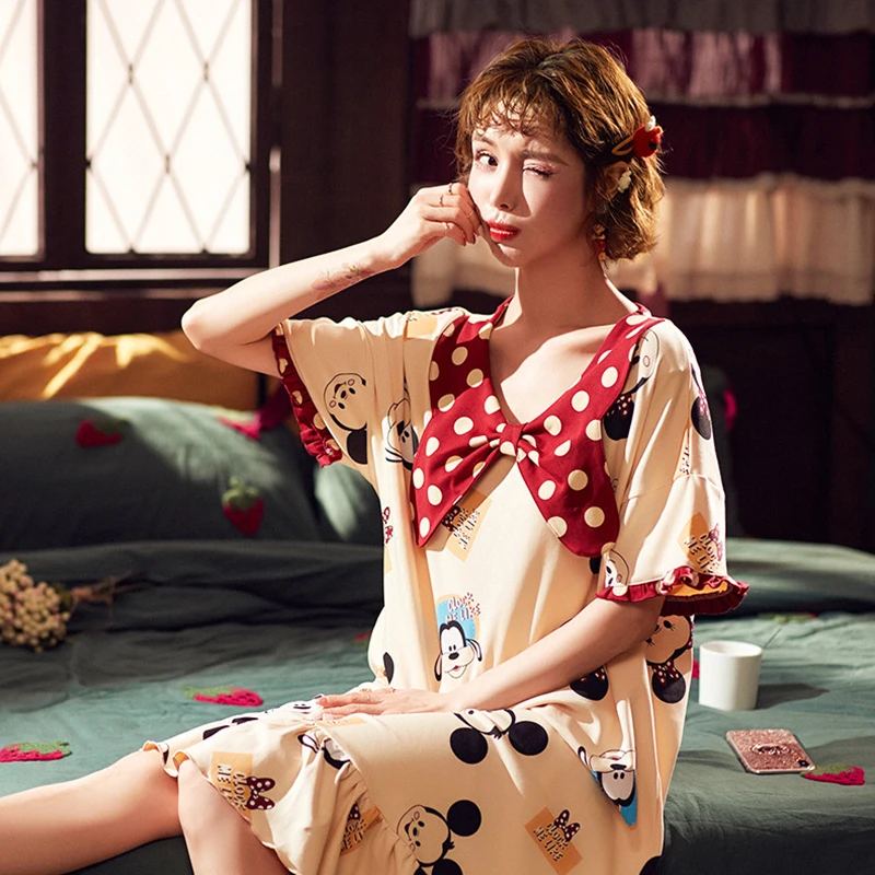 Женские пижамы ночная рубашка женская летняя хлопковая Милая Пижама размера