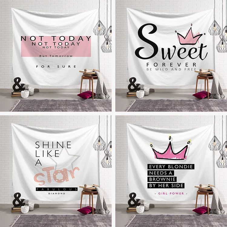 

Nordic Pattern Letter Tapestry Yoga blanket Wall Hanging Art Print Pink Tapestry Large Carpet Wall Rug for Girls Room Decor