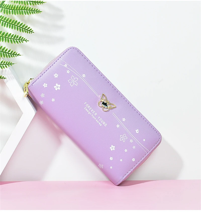 

Fashion Butterfly Women Wallet Wrist Handle Phone Case Long Section Money Pocket Pouch Handbag Women's Purse Card Holders 2020