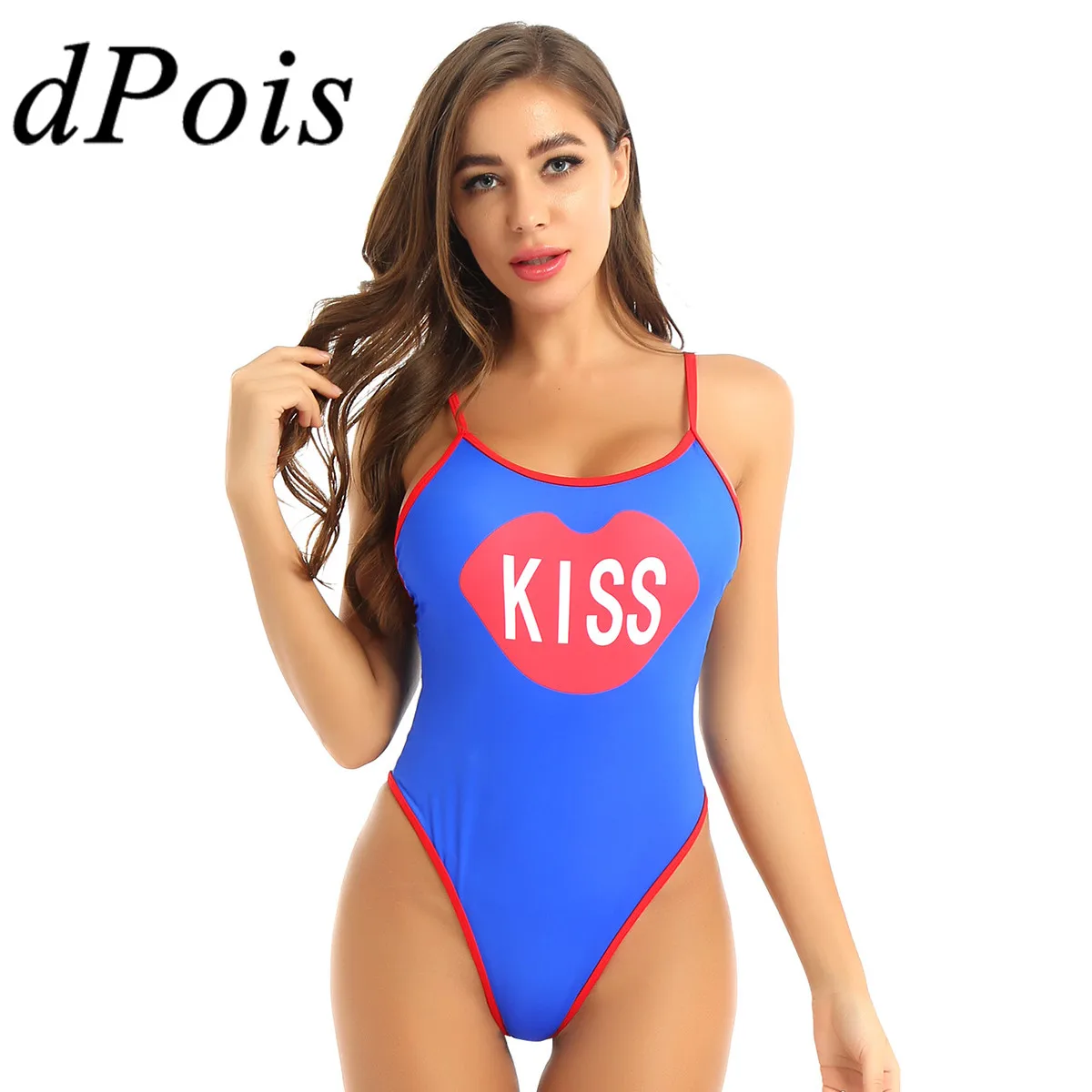 

Womens Bodysuit Sexy One-piece Kiss Printed Spaghetti Straps Low Back Padded Push Up Bodysuits Woman Monokini Swimwear Swimsuits