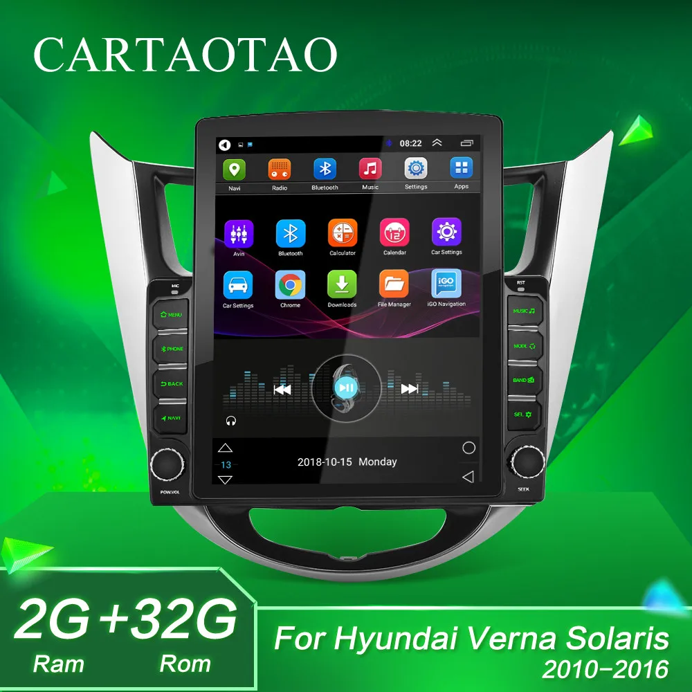 2 din Tesla экран для Hyundai Solaris accent Verna 2010 2016 tesla still android 9 1 автомобильный Радио навигатор