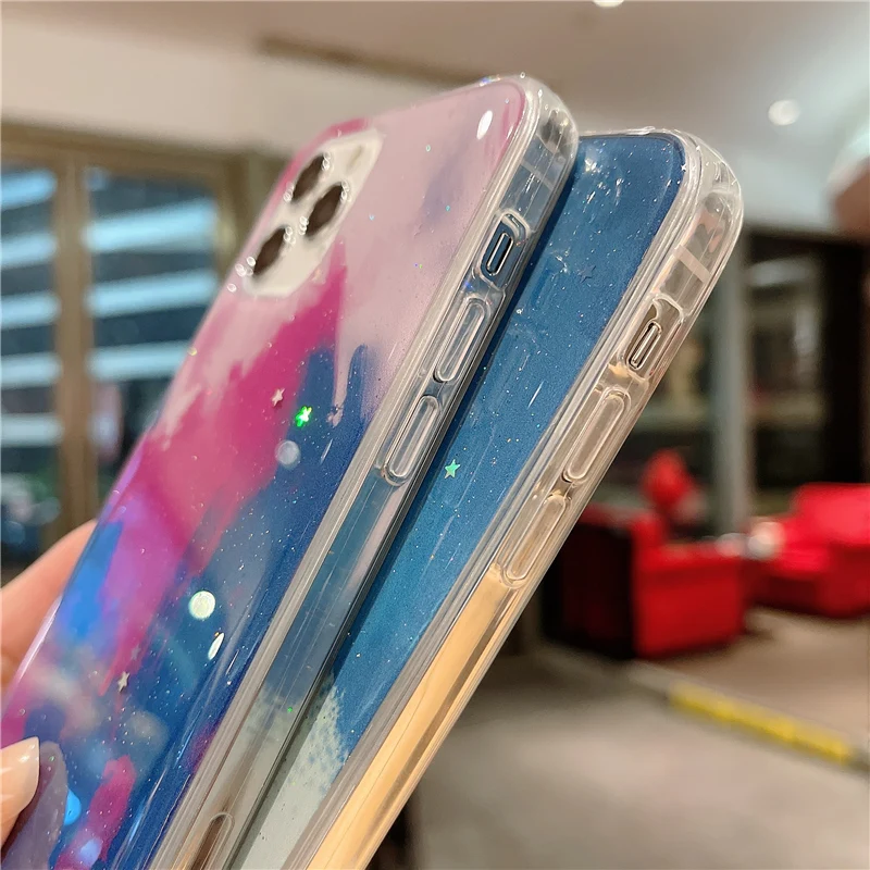 

Luxury Gradient Marble Phone Case For iPhone 7 8 Plus 11 12 Pro Max XS Max X 12 Mini XR SE 2020 New Cute Star Glitter Back Cover