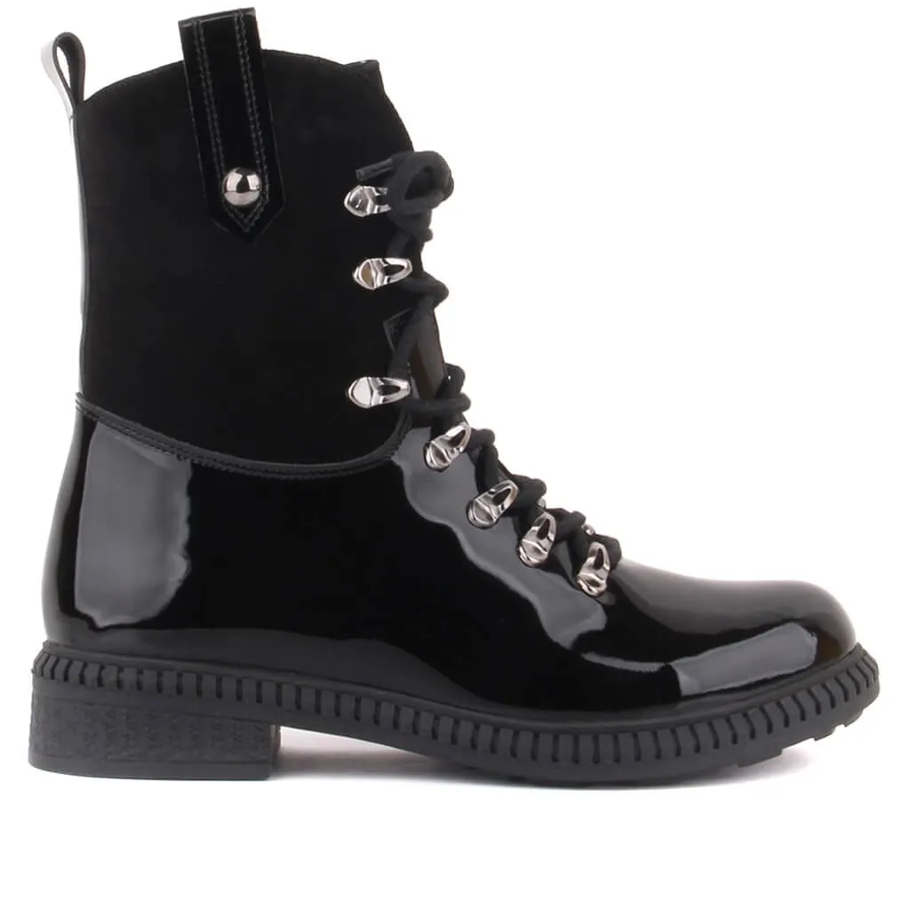 

Sail-Lakers Black Patent Leather, Suede Zipper Female Boots